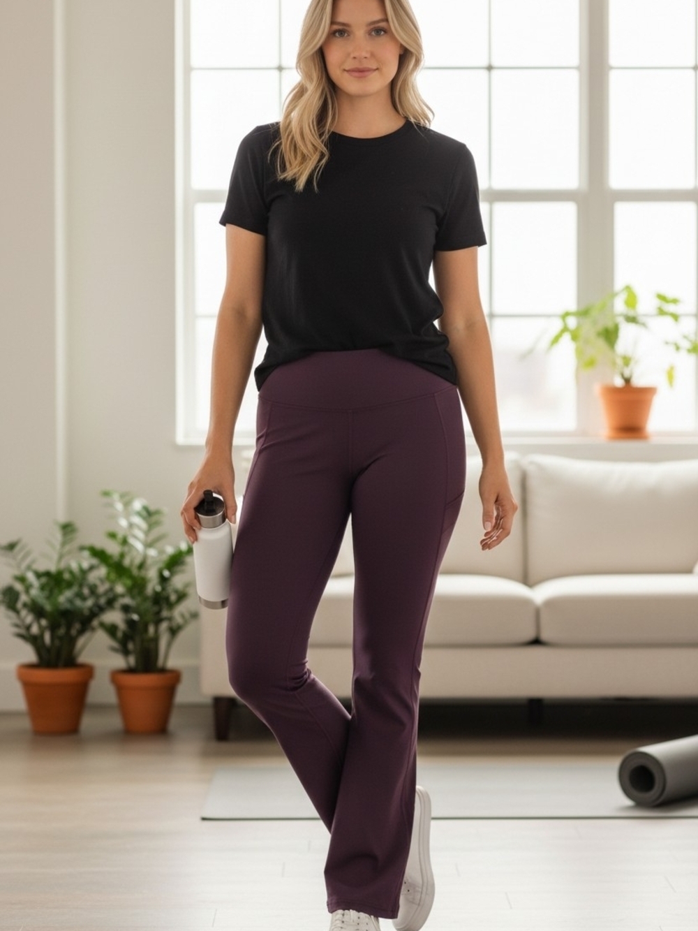 Athleta Plum Flare Leggings with Side Pockets